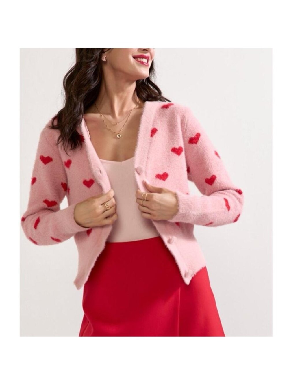 Pink heart cardigan with red hearts. Size S #valentinesday #cardigan #cute